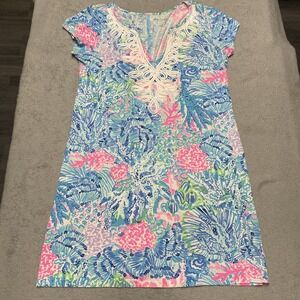 Lilly Pulitzer Brewster Dress X Pink Blue Sink Or Swim Tropical Resort Wear